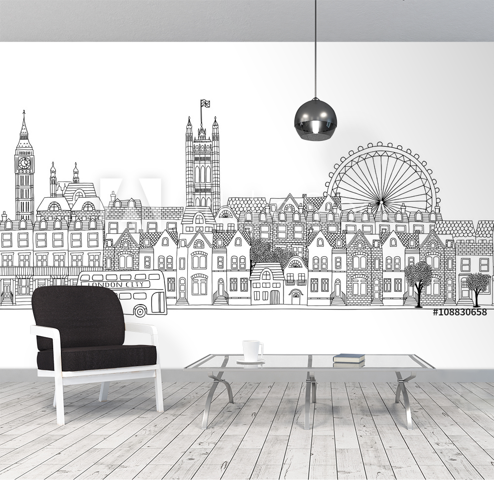 Seamless banner of Londons skyline hand drawn black and white